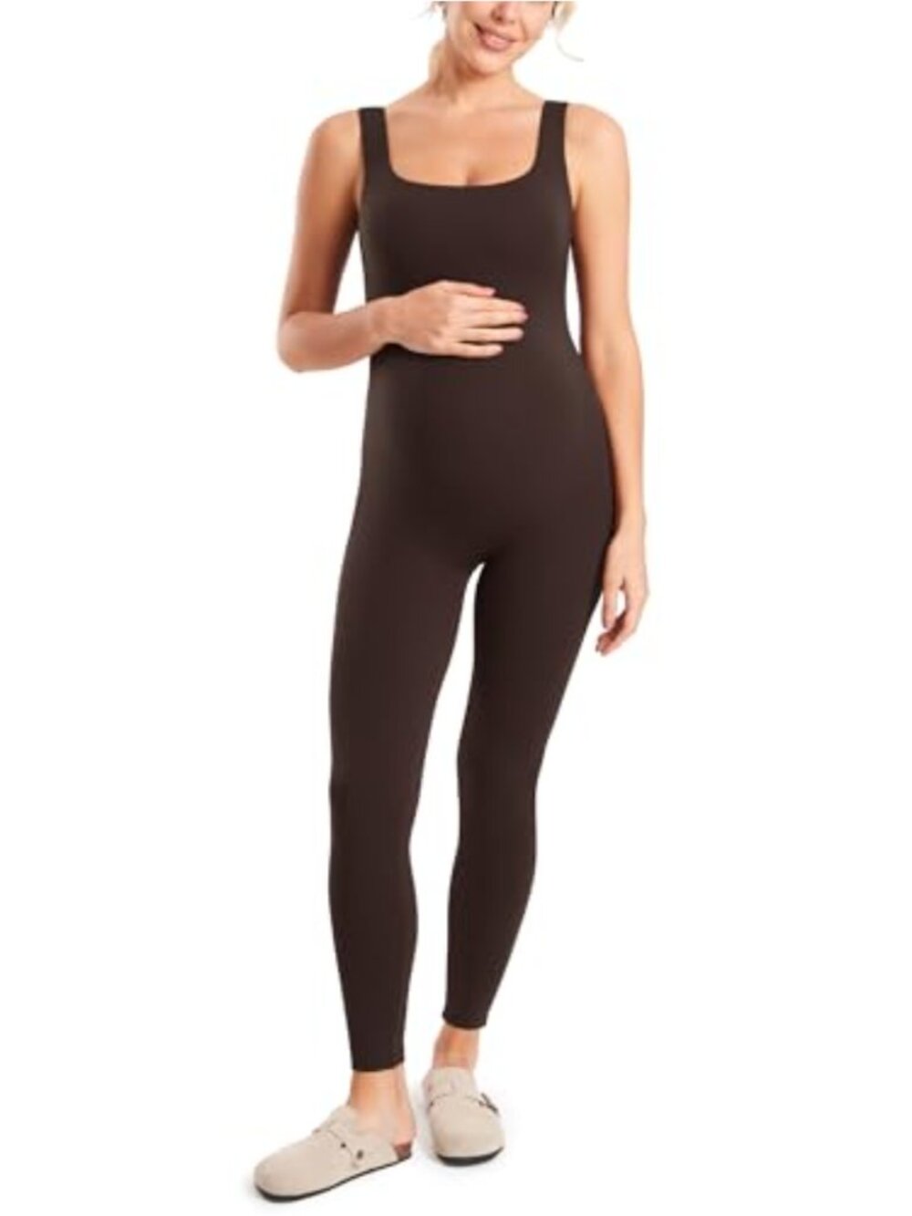 Maternity Jumpsuit Leggings Square Neck Sleeveless Fitted Pull On